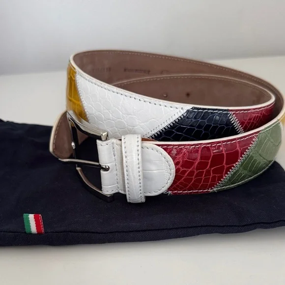 Caporicci Real genuine alligator Multicolor patchwork Leather Belt unisex